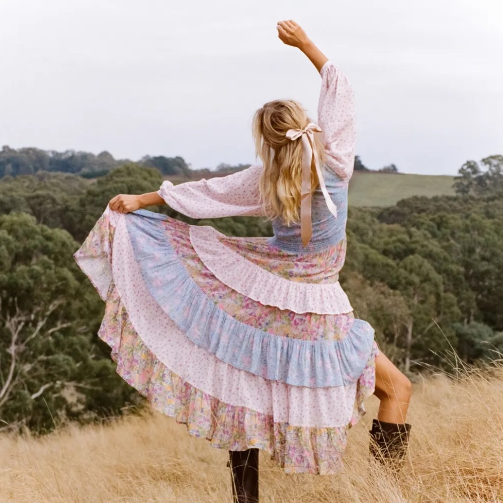 SPELL Dolly Ra-Ra Gown in Patchwork NWOT Size XXS